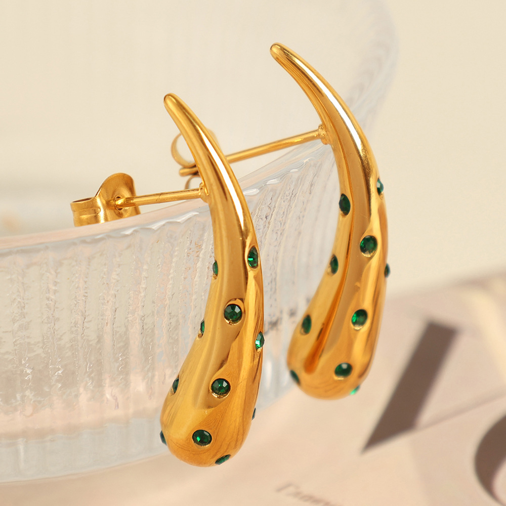 1 Pair Simple Series Simple Droplet Stainless Steel  Gold Color Rhinestone Women's Stud Earrings 